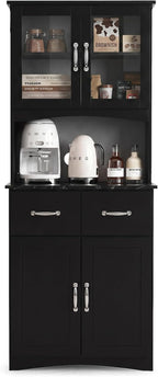 67" Kitchen Pantry Cabinet with Glass Doors & Drawers | Adjustable Shelves, Anti-Tip Safety, Space-Saving for Small Kitchens, Easy-Clean, Perfect Microwave Stand Or Coffee Bar