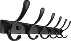 SKOLOO Coat Rack Wall Mounted - 6 Hooks, Heavy Duty, Stainless Steel, Metal Wall Hanger, Sturdy Coat Hooks for Hanging Coats, Jacket, Clothes, Hats - Black