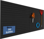 Slatwall Panel Garage Organizer PVC Slatwall Heavy Duty Wall Mounted Rack, Interlocking Slat Wall Panels for Tool Organization Peg Board (Black 4 x 8 ft)