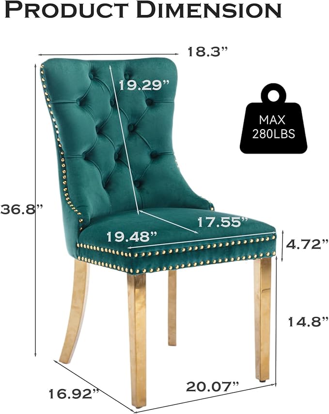 Velvet Upholstered Dining Chairs Set of 4, Modern Style Kitchen Side Chairs w...