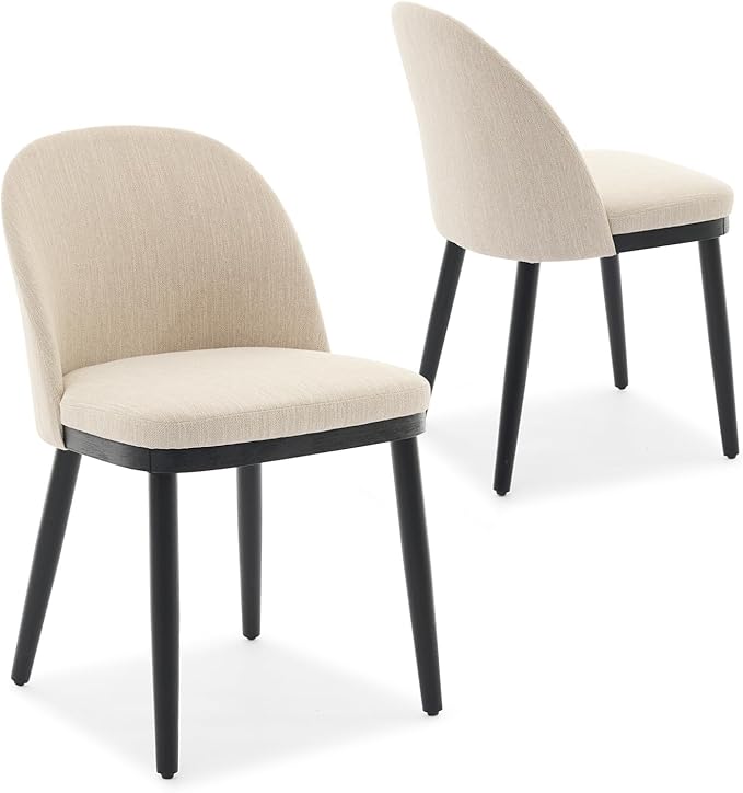 Garvee Wooden Dining Chairs Set of 4, Upholstered Kitchen Dining Room Chair, Modern Linen Fabric Farmhouse Dinner Chair with Leveling Feet/High Backrest Support for Dining Room, Living Room,Beige