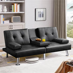 Yaheetech Convertible Sofa Bed Adjustable Couch Sleeper Modern Faux Leather Recliner Reversible Loveseat Folding Daybed Guest Bed, Removable Armrests, Cup Holders, 3 Angles, 772lb Capacity, Black