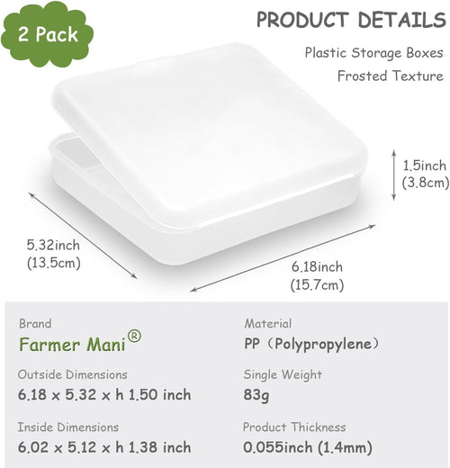 2 Pack (6.18x5.32x1.5 Inches) Rectangular Clear Frosted Plastic Box Containers with Buckle Lids,Rectangle Plastic Clear Storage Containers Box for Make Up,Eye,Pills,Gems,Beads,Jewelry,Small Items
