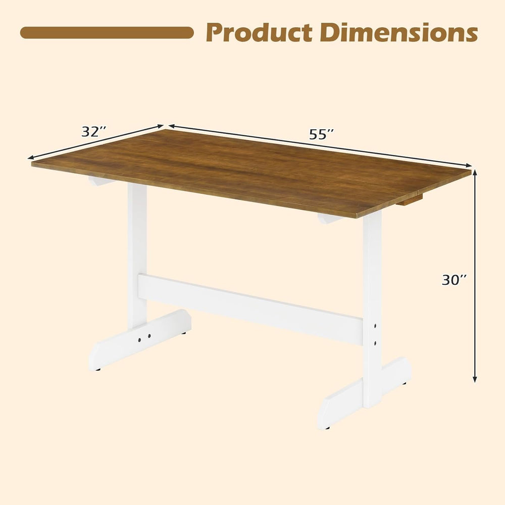 Giantex 55" Dining Table for 4-6, Farmhouse Kitchen Table with H-Shaped ...