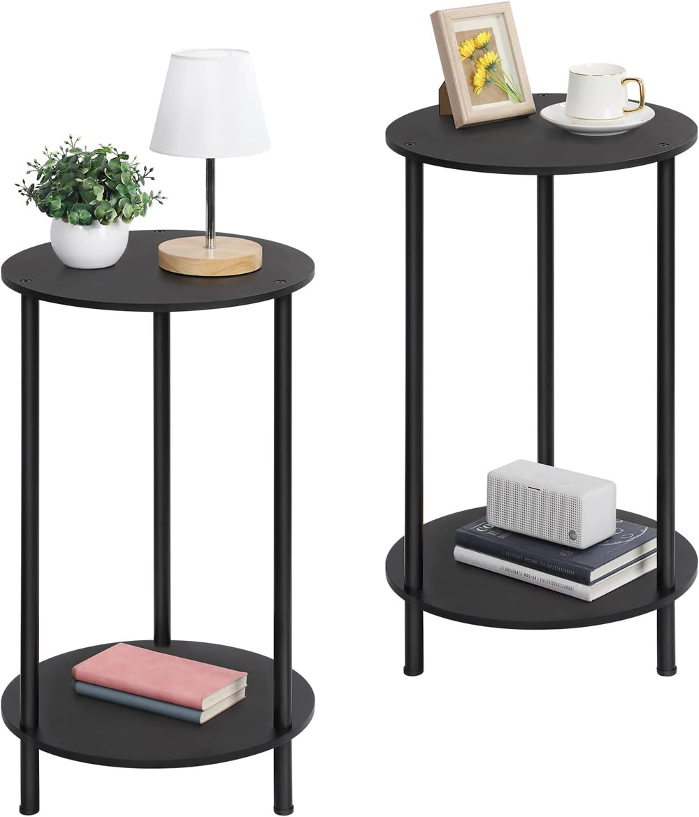 Small Round Side Table Set of 2, 2 Tiers Small Space End Tables for Bedroom