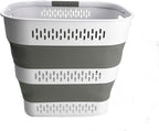 SAMMART 40L (10.5 Gallon) Collapsible Plastic Laundry Basket with Handles - Foldable Pop Up Storage Container/Organizer - Portable Laundry Hamper - Space Saving (1, White/Grey)