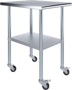 AmGood 30" x 24" Stainless Steel Work Table with Casters | Heavy Duty Metal Utility Table On Wheels | Kitchen Island Cart