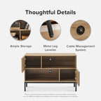 mopio Norwin Entryway Table, Sturdy Modern Rustic Industrial Farmhouse Sofa Table, Display Storage Shelf, Accent Cabinet, Oak Wood TV Stand, Entertainment Center, Media Console, Living Room (Double)