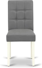 East West Furniture DOAS7-LWH-41 7 Piece Modern Dining Table Set Includes A Wood Table and 6 Platinum Gray Polyester Fabric Padded Chairs with Stylish Back- Linen White Finish