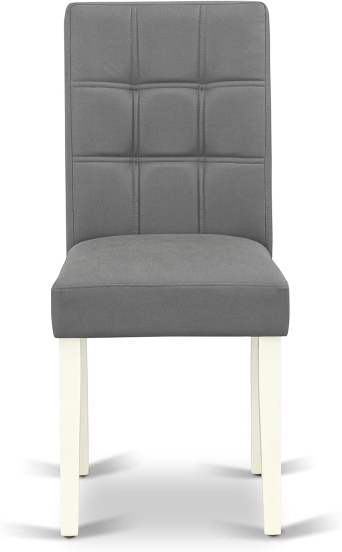 East West Furniture DOAS5-LWH-41 5 Piece Kitchen Table Set Includes A Dinner Table and 4 Platinum Gray Polyester Fabric Person Chairs with Stylish Back- Linen White Finish
