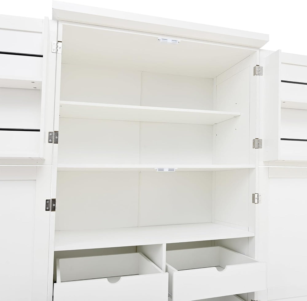Freestanding Tall Kitchen Pantry Cabinet with 4 Doors and 2 Door Shelves,8 Pu...