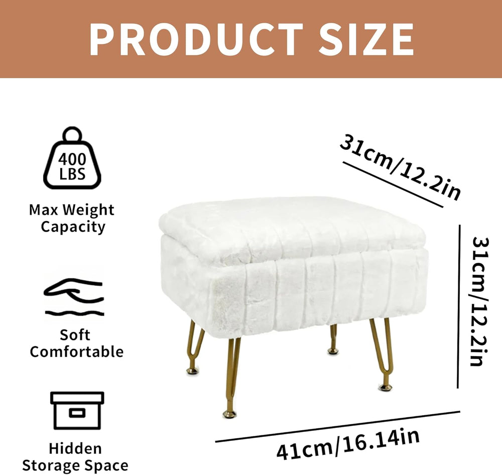 Small Foot Stool with Storage & Gold Metal Legs, Small Ottoman Foot Rest ...