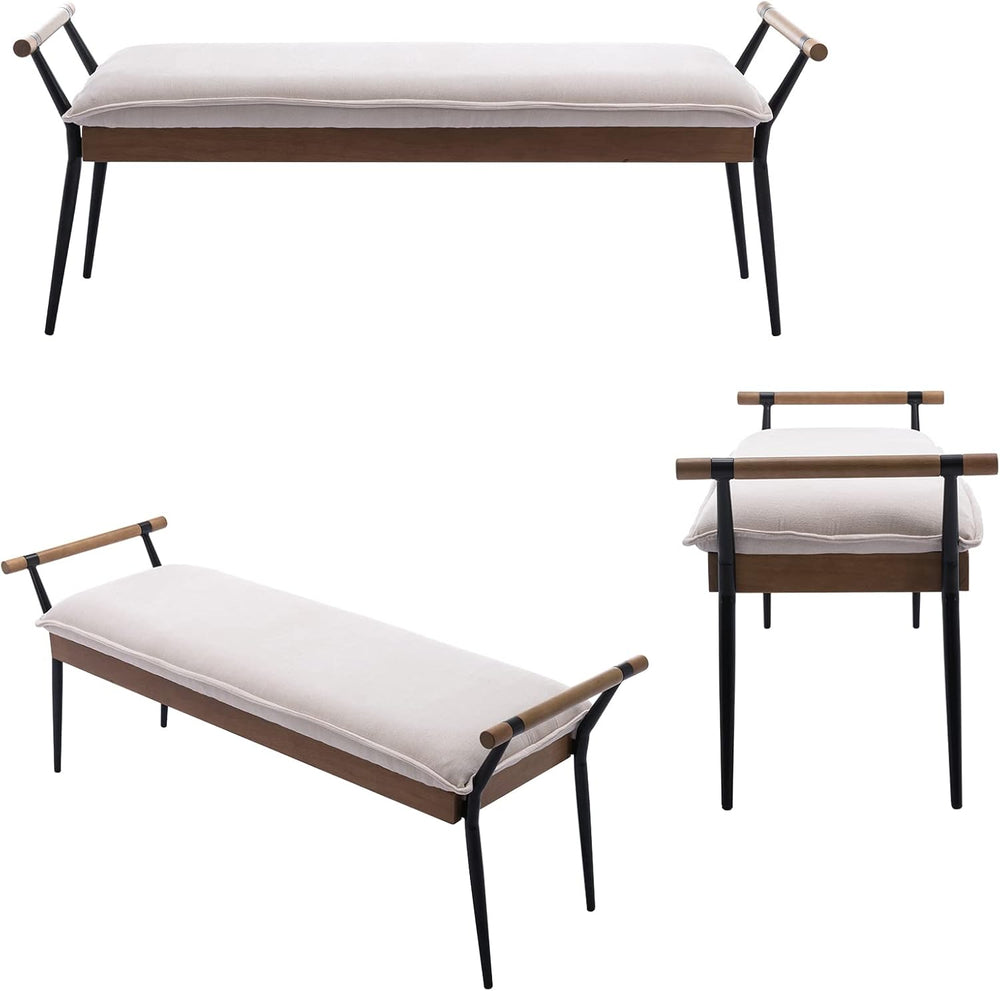 DUOMAY Modern Rectangle Ottoman Bench with Arms and Metal Legs, Mid Century C...