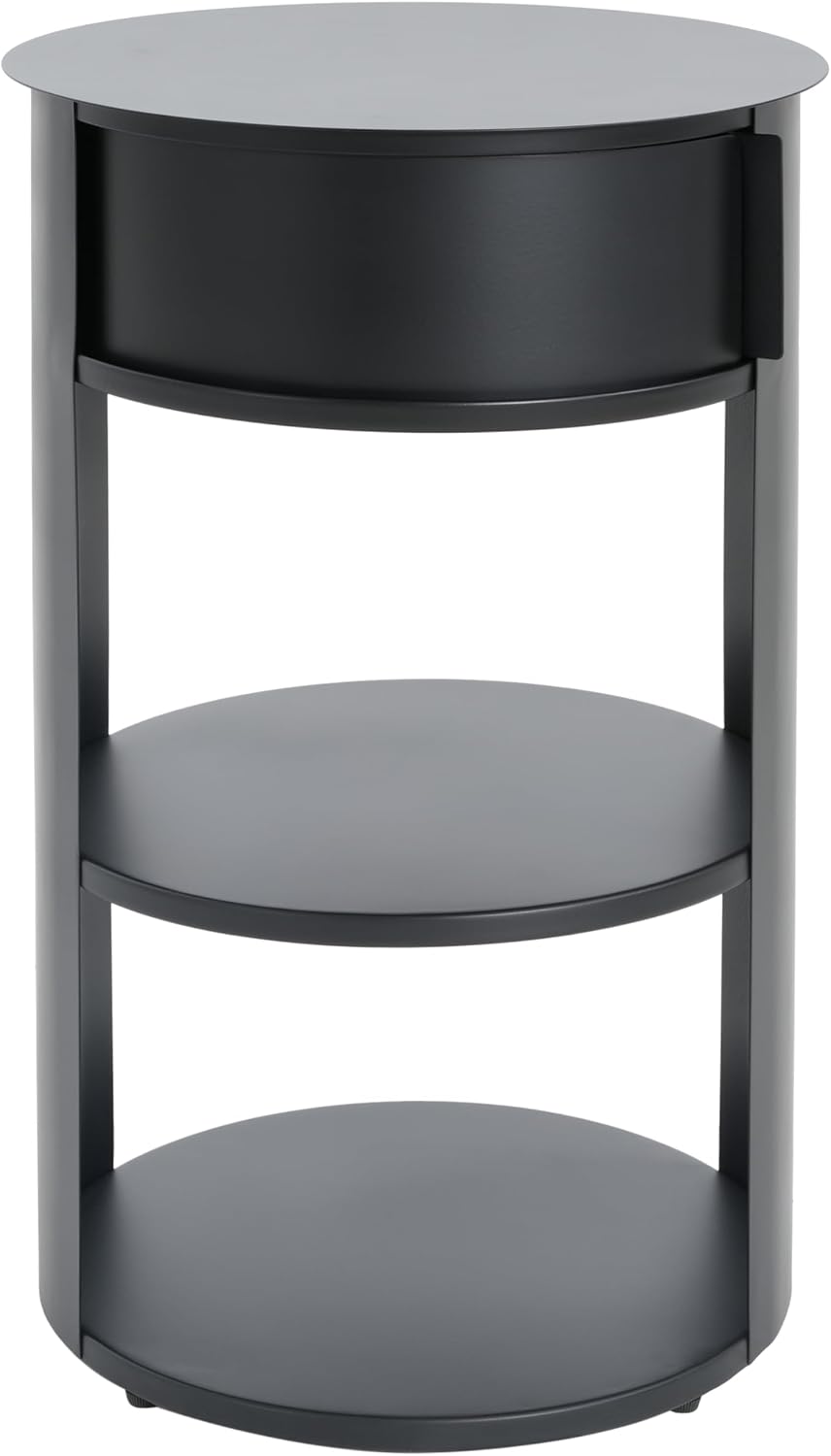 GDFStudio 3-Tier Modern Round Side Table with Sliding Door Storage, Pre-Assem...