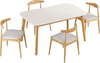 5-Piece Dining Set, Mid-Century Modern Solid Wood Table & Chair Set for 4, Kitchen, Dining Room, Restaurant, Natural Oak+Beige
