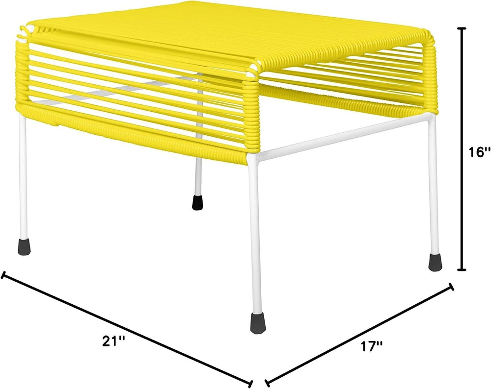 Innit Designs Adam Ottoman, Yellow Weave on White Frame