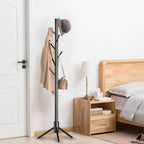Aliphon Wooden Coat Rack Stand, Freestanding Coat Rack with 8 Hooks, 3 Adjustable Size Coat Tree for Hats, Coats, Scarves bags, Coat Hanger Stand Used in Bedroom/Office/Entryway (Black)