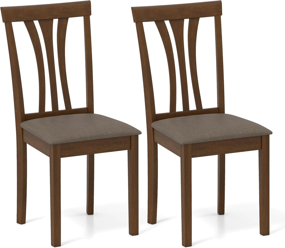 Giantex Wooden Dining Chairs Set of 2, Linen Fabric Upholstered Kitchen Armle...