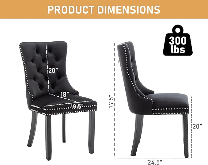 Mid Century Modern Dining Chair Set of 1 Velvet Upholstered Dining Room Chair Farmhouse Dining Accent Chair with High Back and Nailhead Trim for Kitchen, Living Room, Bedroom (Black)