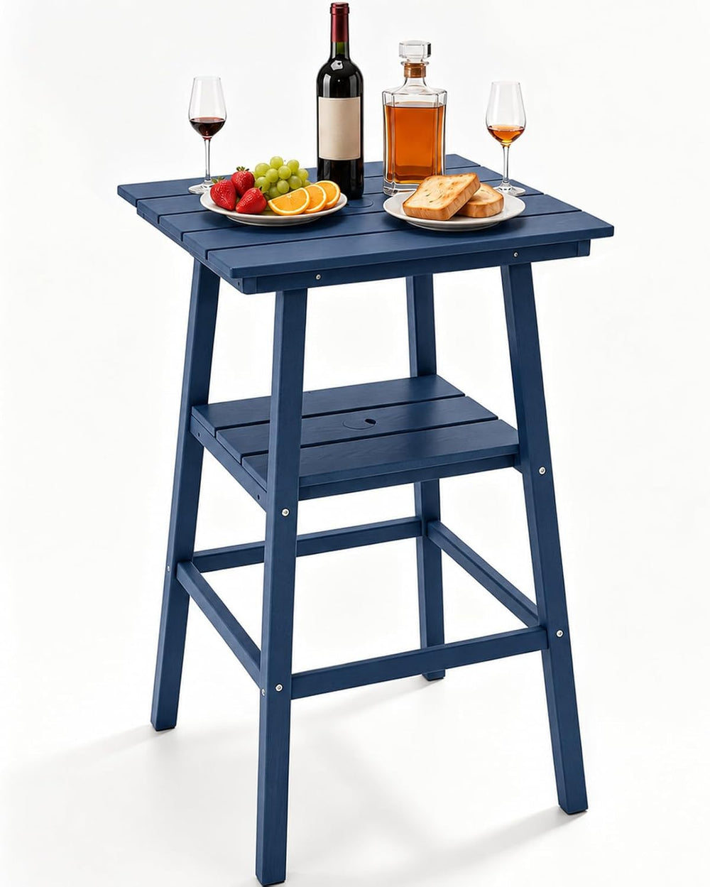 HDPE Square Outdoor Bar Table, All-Weather Bar Height Patio Table, Navy Blue