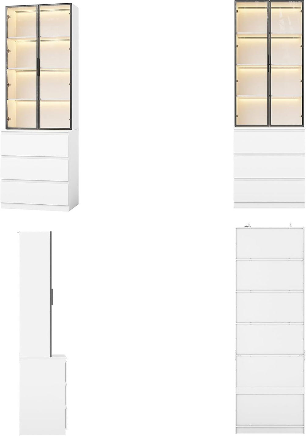 Homsee 92.5" H Lighted Kitchen Pantry Cabinet with 3 Drawers & Glass...