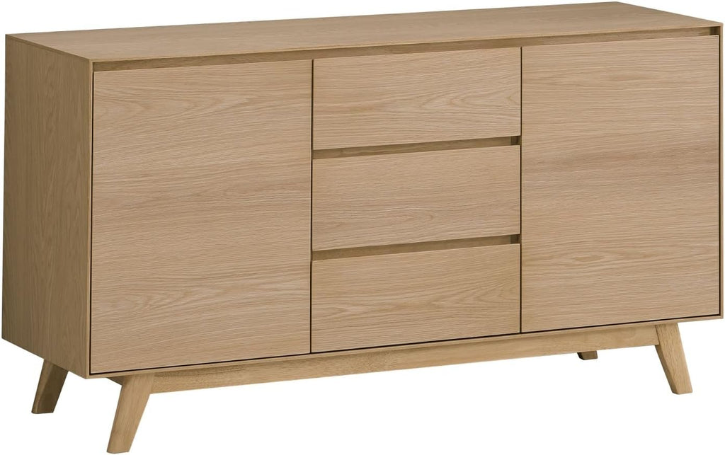 Oak Veneer Storage Cabinet, Dining Cabinet, Two Doors, Three Drawers, Spacious Storage Area,for Kitchen