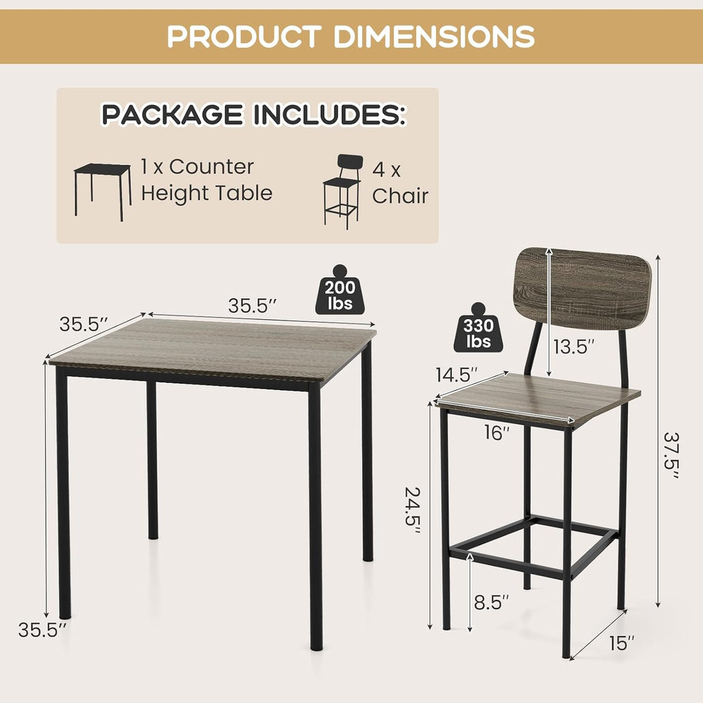 GIANTEX 5-Piece Dining Table Set W/Counter Height Table & 4 Bar Stools, M...