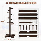 Coat Rack, Freestanding Coat Racks with 8 Hooks 2 Adjustable Height, Tree Coat Rack for Bedroom, Hallway, Entrance, Office, Hats, Handbags,Purse (Brown)