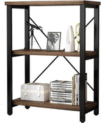 3 Tier Industrial Solid Wood Bookcases, Open Etagere Bookshelf with Metal Frame, Rustic Wood and Metal Shelving Storage Organizer for Living Room Book Shelves Furniture (AY01-3tier)