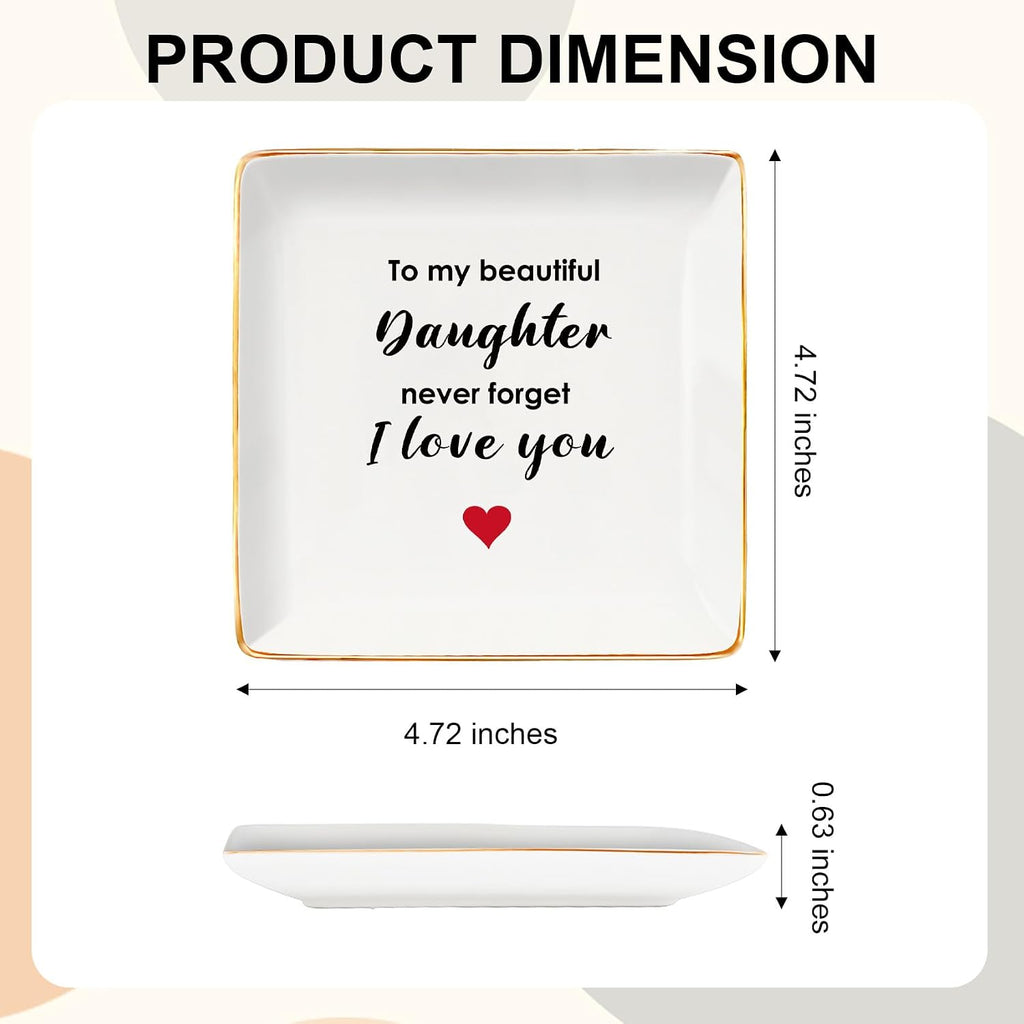 Aelciyue Gifts for Daughter Christmas - Birthday Mothers Valentines Day Inspirational Going Away Long Distance Gifts for Daughter from Mom Dad Daughters Adult Ceramic Jewelry Dish Trinket Dish