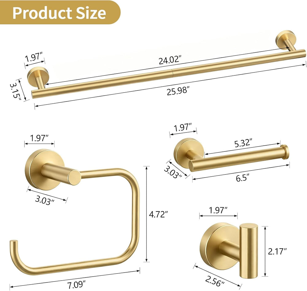 STWWO 5-Piece Gold Bathroom Accessories 24 Inch Towel Racks for Bathroom