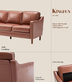 Kingfun Living Room Furniture Sets, 3 Seater Couch and Loveseat, Mid Century Modern Sofa Set, Faux Leather Couch with Solid Wood Frame for Living Room & Bedroom, Dark Brown