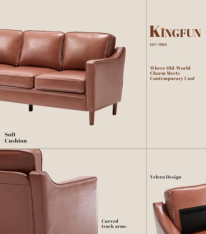 Kingfun Living Room Furniture Sets, 3 Seater Couch and Loveseat, Mid Century Modern Sofa Set, Faux Leather Couch with Solid Wood Frame for Living Room & Bedroom, Dark Brown