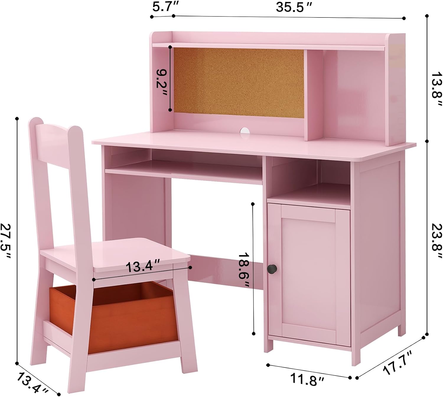 TaoHFE Pink Kids Desk and Chair Set, Kids Desk Chair with Storage and Shelf | Wooden Kids Table and Chairs for Bedroom and Study, Craft Table with Storage Gifts for Girls to Study