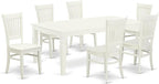 East West Furniture LGVA7-LWH-W 7 Piece Dining Room Furniture Set Consist of a Rectangle Kitchen Table with Butterfly Leaf and 6 Dining Chairs, 42x84 Inch, Linen White