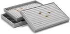 Jewelry Display Tray - Gray Microfiber Ring & Earring Organizer (13.8 x 9.4 Inches) - for Home or Store Use