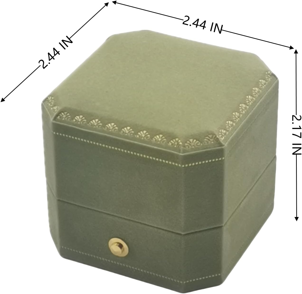 Velvet Ring Box - Octagon Engagement Ring Box with Hinged Lid for Proposal Engagement Wedding, Proposal Ring Case Jewelry Box with Gold Lace PRB003-Green