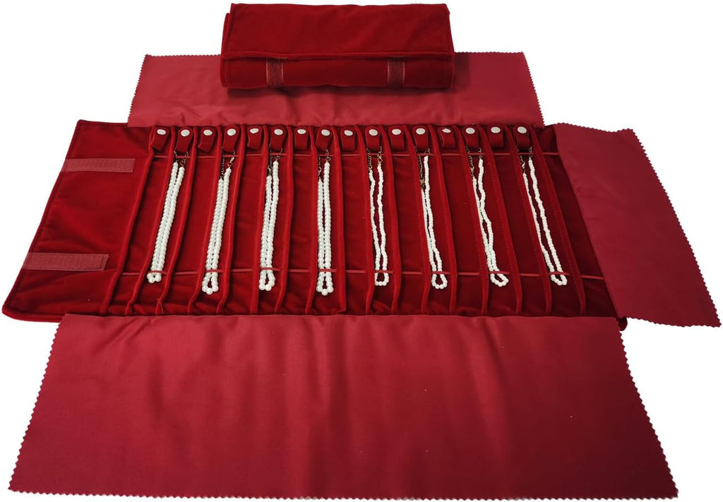 Portable Jewelry Roll Untangled Secure Necklace Travel Storage Bag Displays Holder 16 Chain (Burgundy)