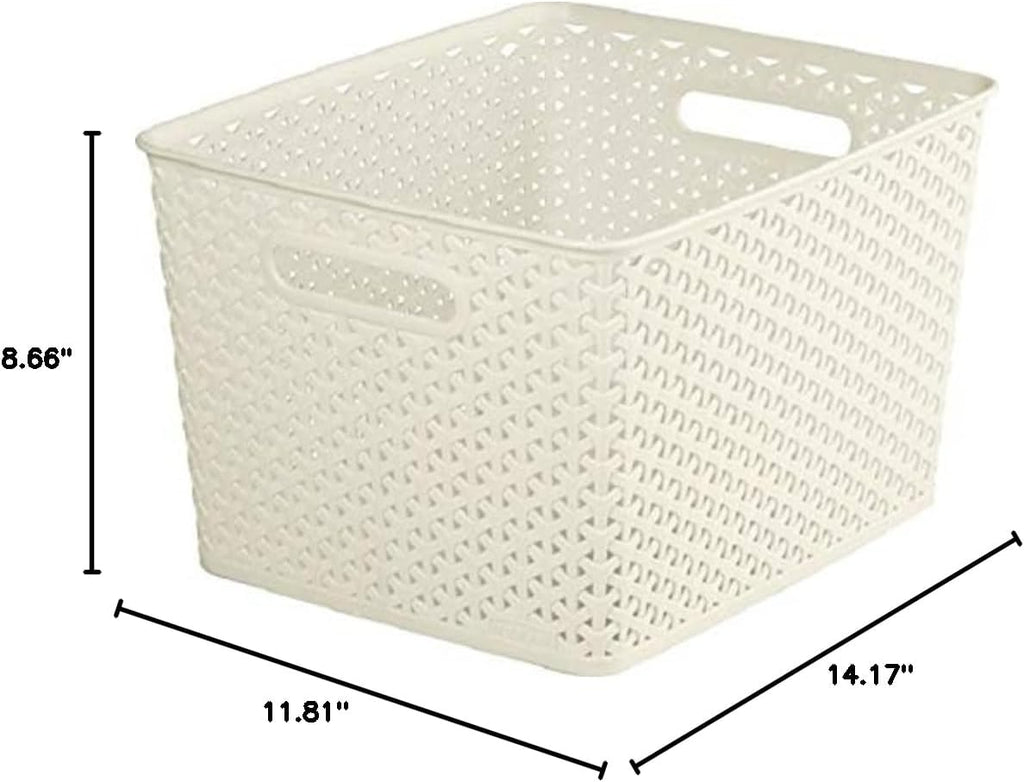 CURVER My Style Large Rectangular Storage Basket, Vintage White, 18 Litre