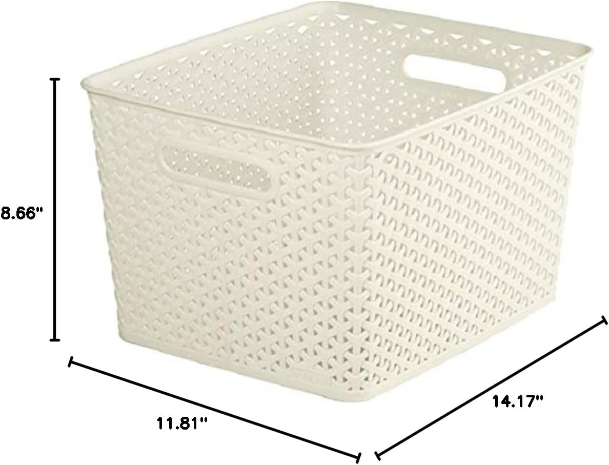 CURVER My Style Large Rectangular Storage Basket, Vintage White, 18 Litre
