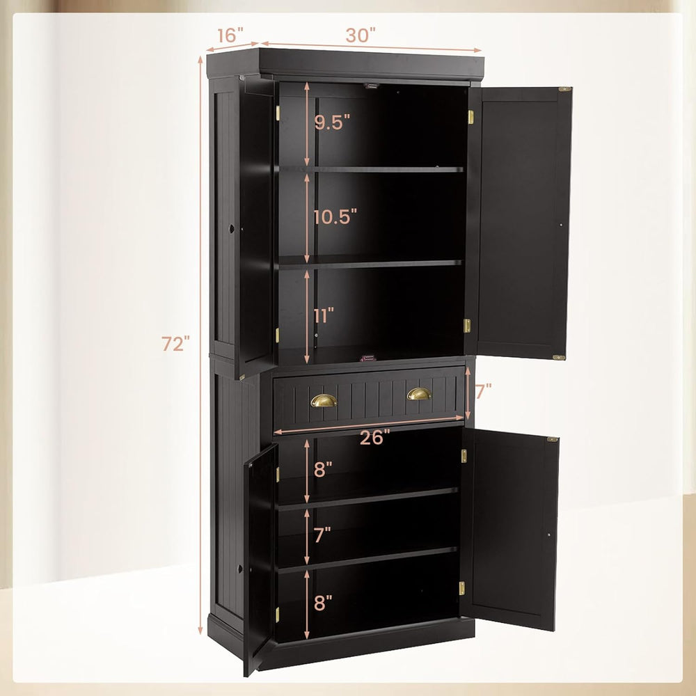 72" Kitchen Pantry Cabinet, Kitchen Cupboard with 2 Double-Doors Cabinet...