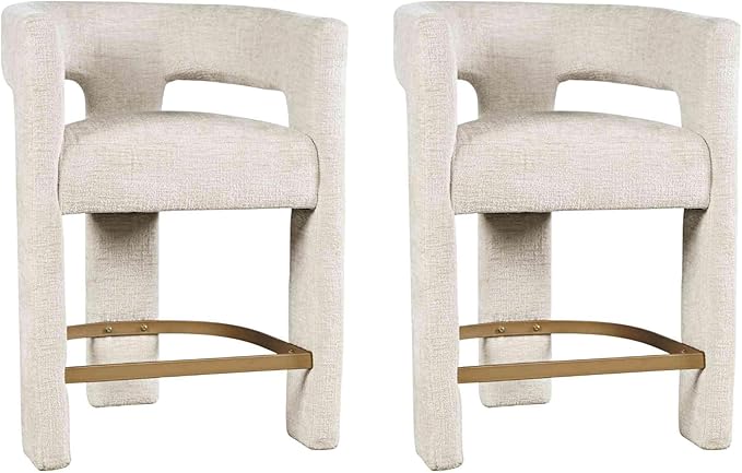 Jofran Upholstered Counter Stool with Arms – Versatile Barstools – Stylish Seating for Kitchen Dining Room or Home Bar, Natural, Set of 2