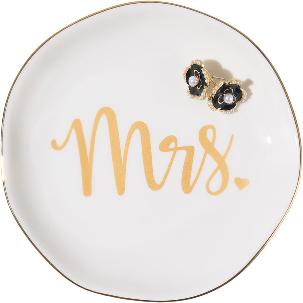 Spegiffu Mrs. Ring Dish Trinket Jewelry Tray Ring Holder Engagement Gifts for Couples Newly Engaged, Bridal Shower Gifts for Bride to be Her Wedding Gifts for Newlyweds Bachelorette Future MRS Gift