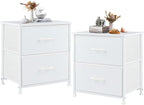 DUMOS Nightstand Small Dresser with 2 Fabric Drawers Side Tables Bedroom End Table Kids Bedside Storage Furniture for 20 inch Tall Night Stand for Closet, Entryway, College Dorm, White(2 Pack)