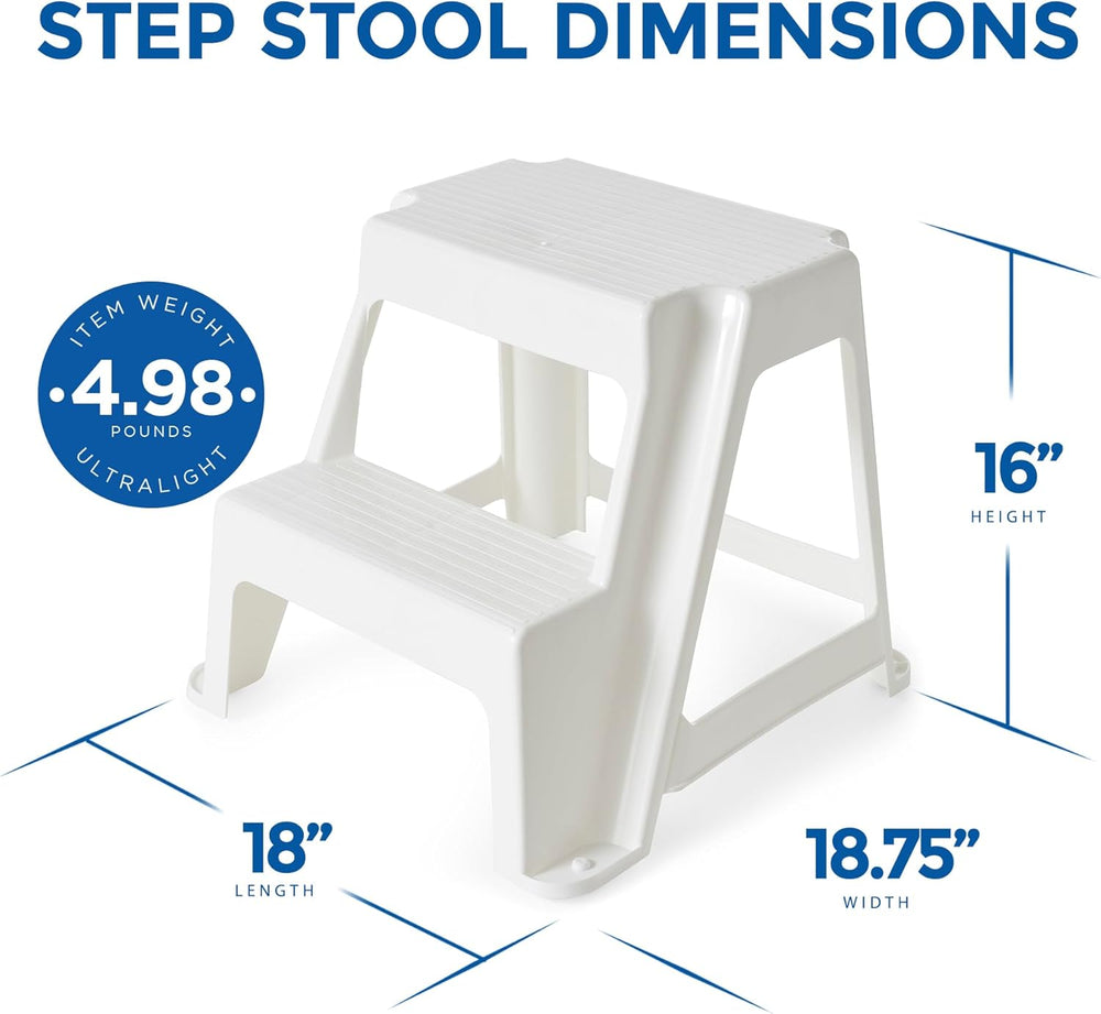 Gracious Living 2-Step Plastic Stool, 300 Lb Capacity, White | Portable Step ...