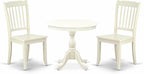 East West Furniture AMDA3-LWH-W 3 Piece Dinette Set for Small Spaces Contains a Round Kitchen Table with Pedestal and 2 Dining Chairs, 36x36 Inch, Linen White