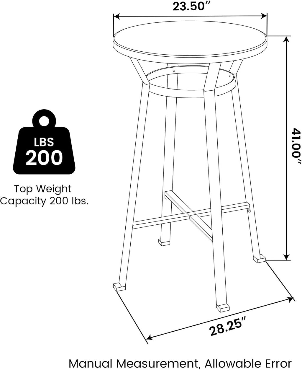 Glitzhome Bar Table and Chairs Set, Round Black Steel Pub Table with Soild Elm Wood Top and Bar Height Adjustable Swivel PU Leather Bar Stool for Breakfast Nook Living Room Small Space Restaurant
