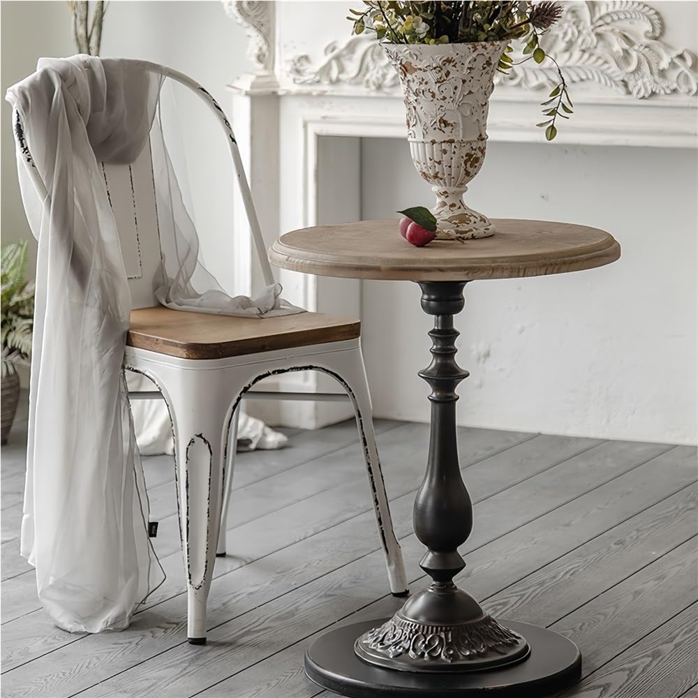 Country Round Table, Pedestal Side Table with Handcrafted Vintage Finish, Ret...