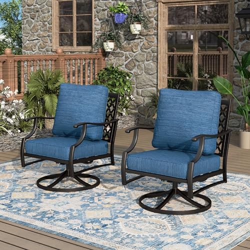 MIXPATIO, 2 Pack, Swivel Rocking Chairs, Metal, Peacock Blue | 31.5"D x ...