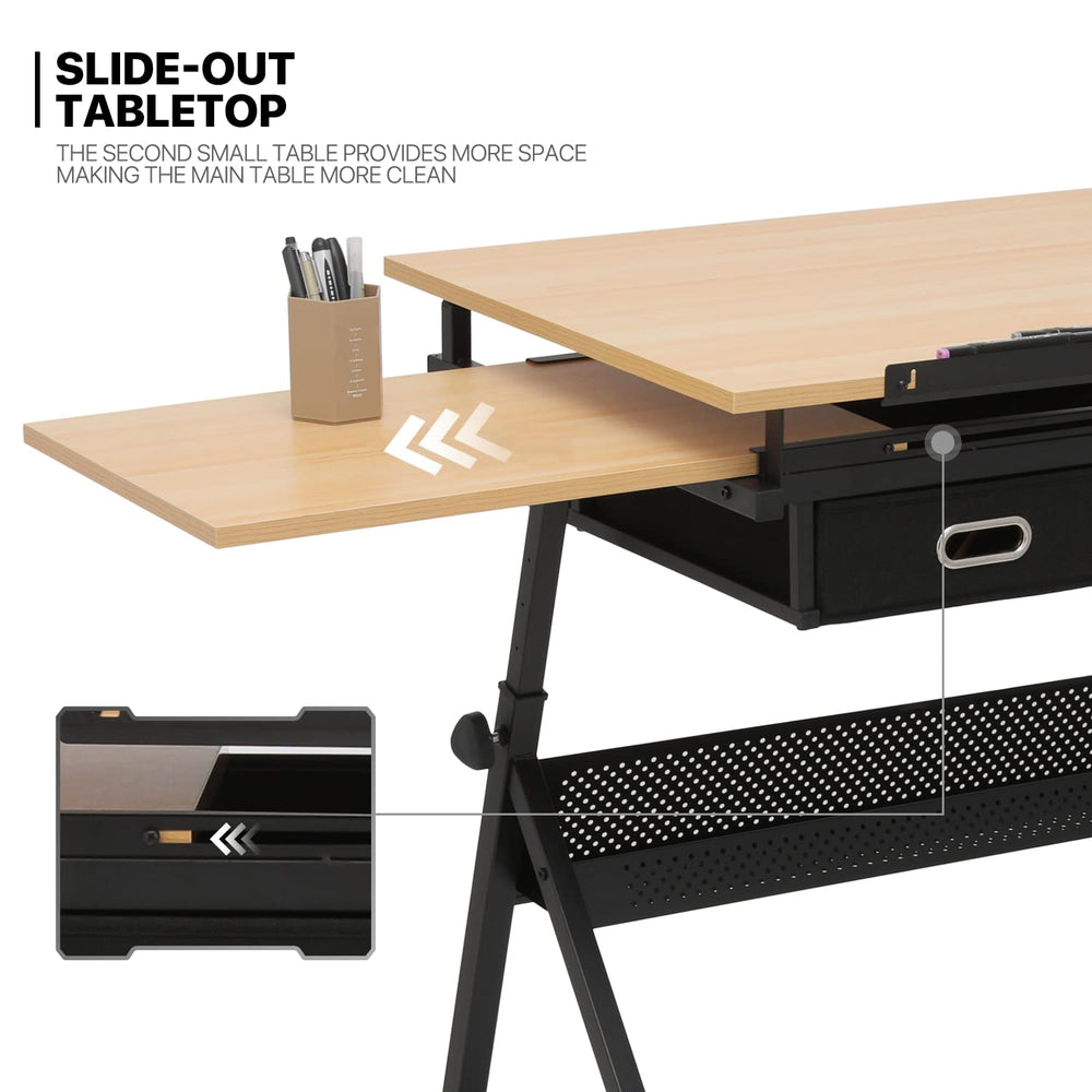 MoNiBloom 39‘’ Adjustable Drafting Table & Stool Set with Storage, Natura...